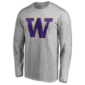 Men's Ash Washington Huskies Primary Team Logo Long Sleeve T-Shirt