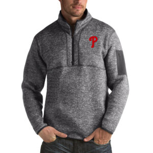 Men's Antigua Heather Charcoal Philadelphia Phillies Fortune Big & Tall Quarter-Zip Pullover Jacket