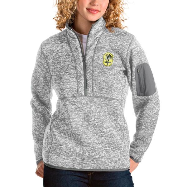 Women's Antigua Gray Nashville SC Fortune Quarter-Zip Pullover Jacket