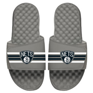 Youth ISlide Gray Brooklyn Nets Stripes Slide Sandals