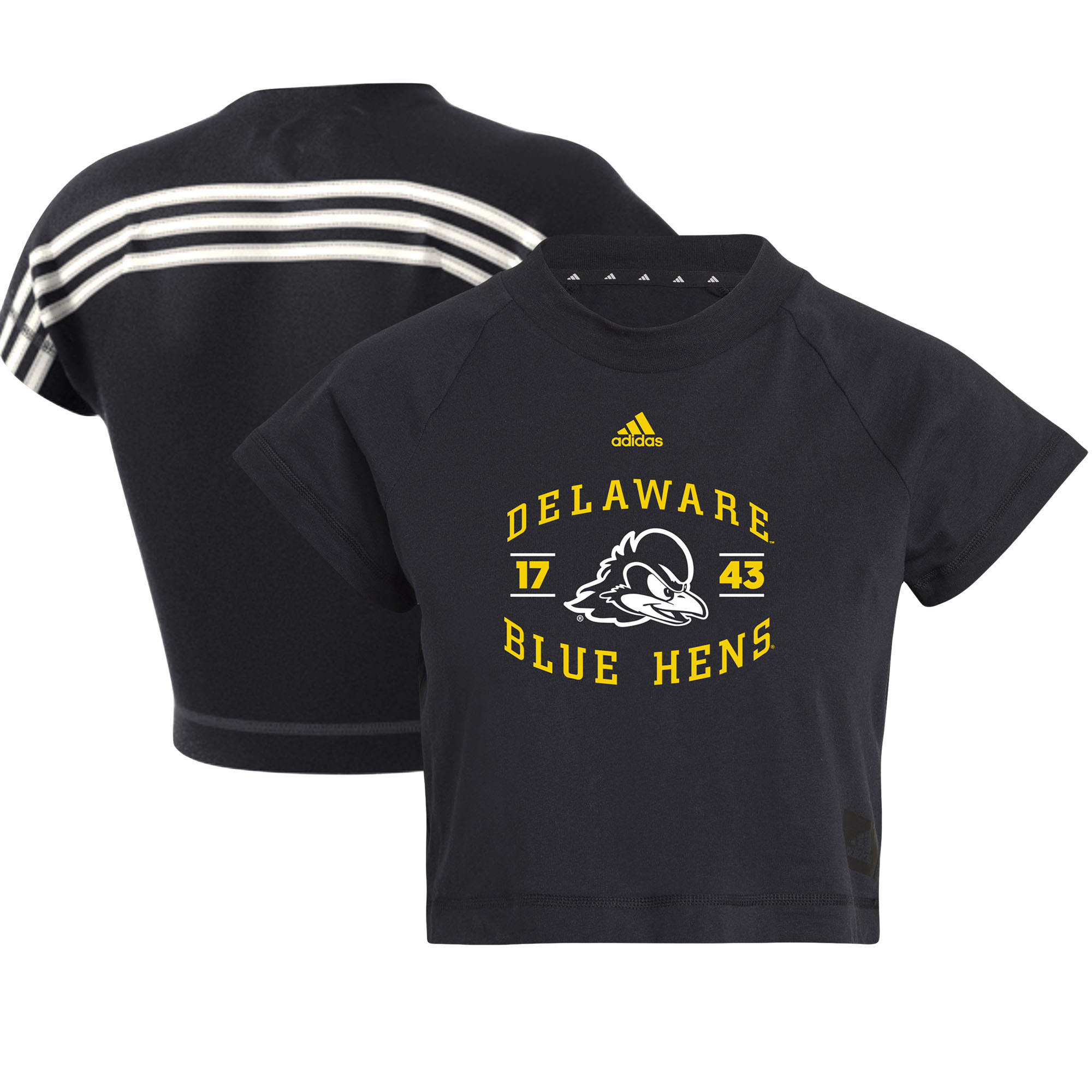 Women's adidas Black Delaware Fightin' Blue Hens Recycled Cropped T-Shirt