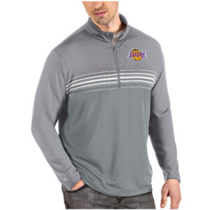 Men's Antigua Gray/Gray Los Angeles Lakers Pace Quarter-Zip Pullover Jacket