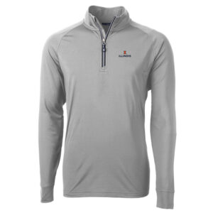 Men's Cutter & Buck Gray Illinois Fighting Illini Big & Tall Adapt Eco Knit Quarter-Zip Pullover Jacket