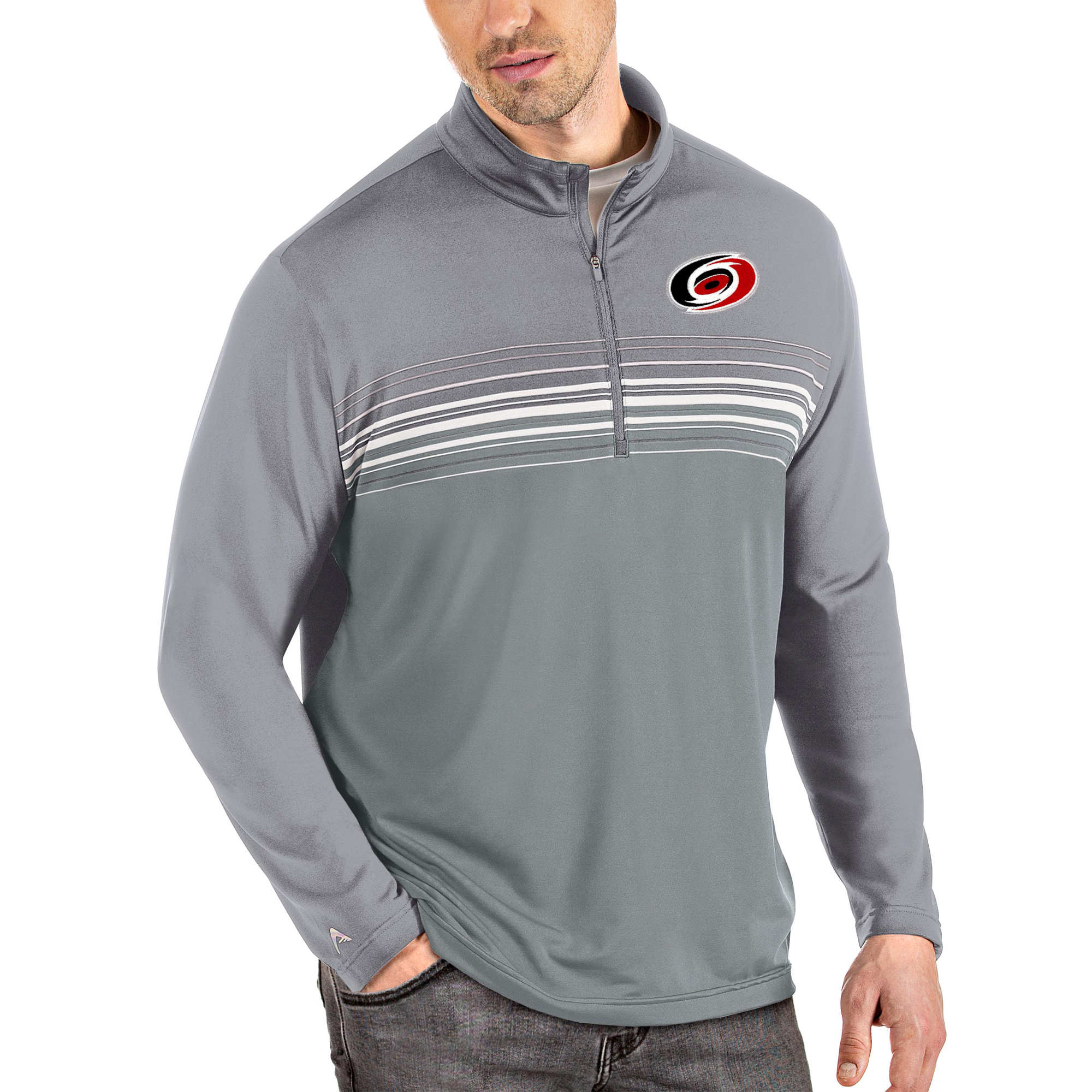 Men's Antigua Gray Carolina Hurricanes Pace Quarter-Zip Pullover Top