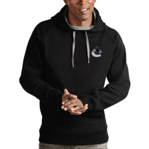 Men's Antigua Black Vancouver Canucks Victory Pullover Hoodie