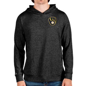 Men's Antigua Heathered Black Milwaukee Brewers Absolute Pullover Hoodie