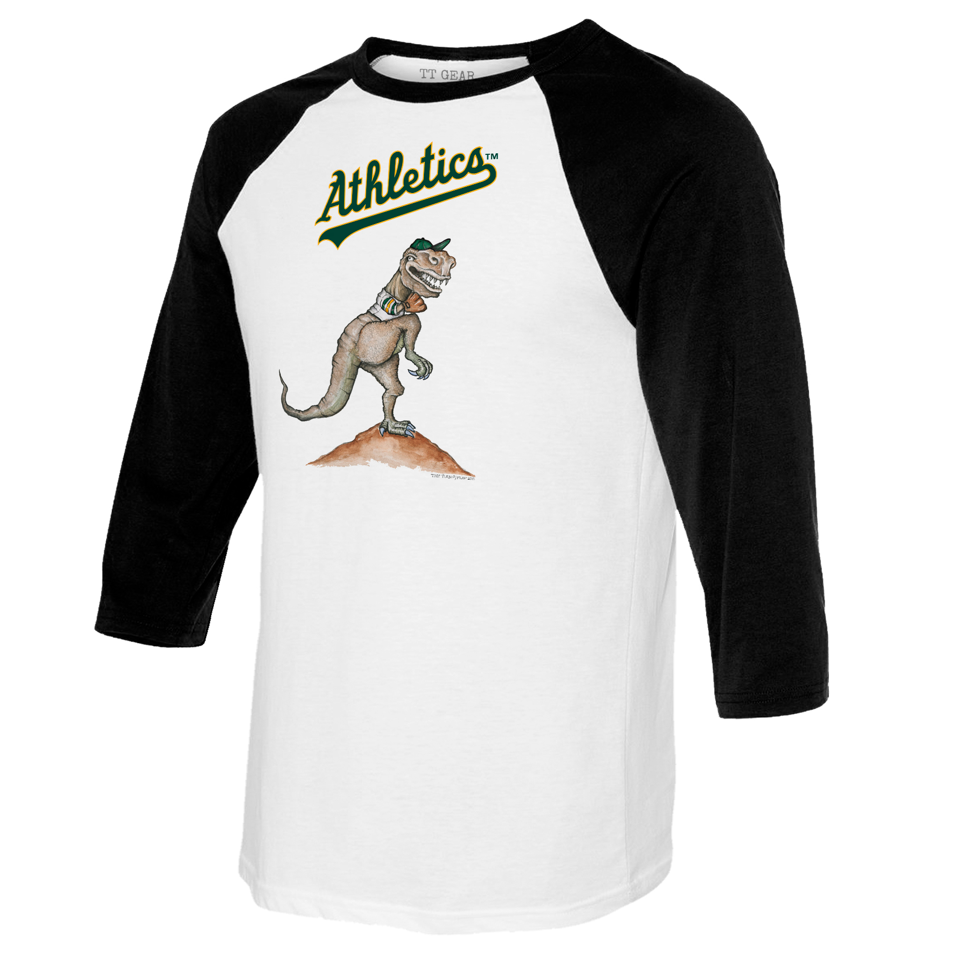 Youth Tiny Turnip White/Black Oakland Athletics TT Rex Raglan 3/4 Sleeve T-Shirt - Image 3