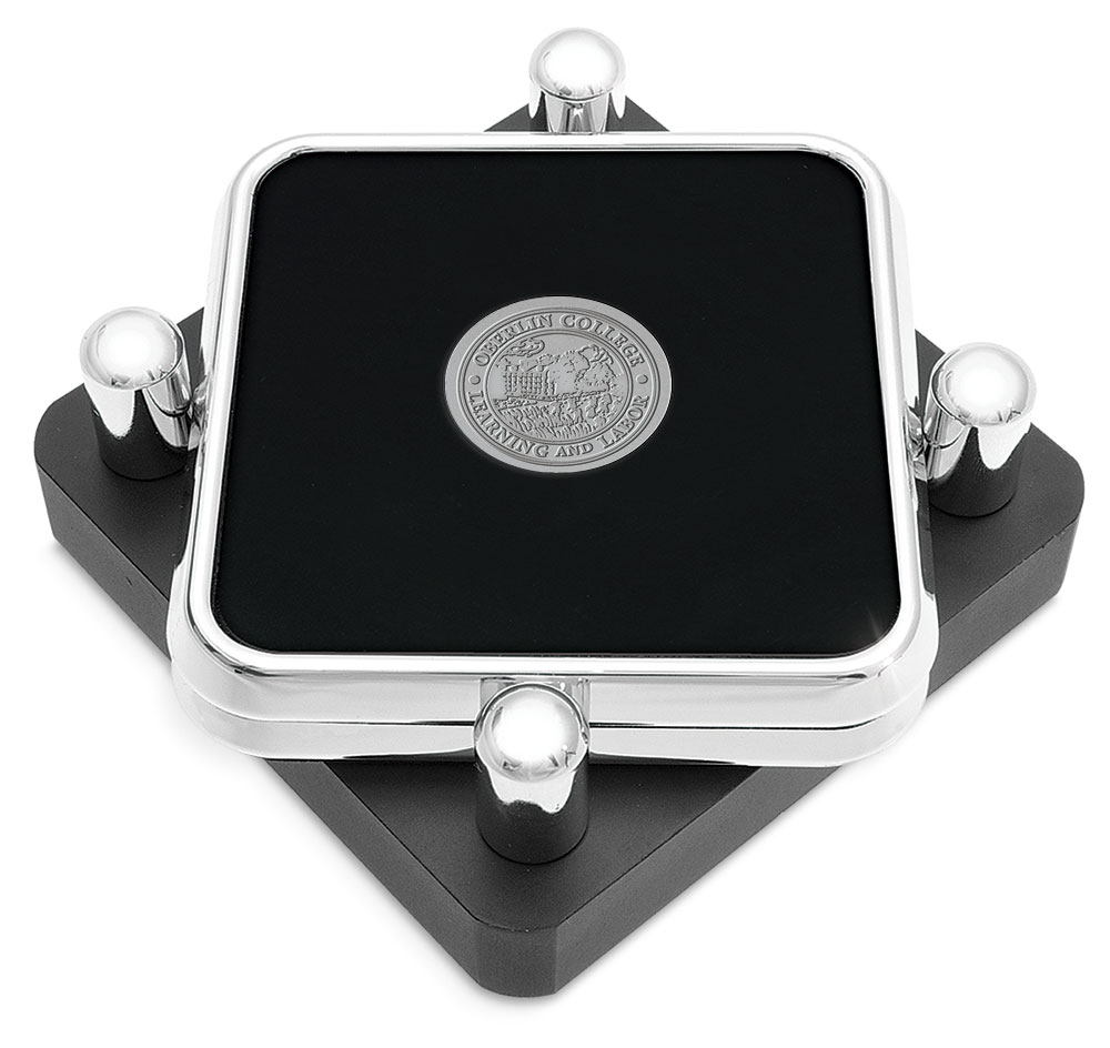 Oberlin Yeomen Silver 2-Piece Square Coaster Set