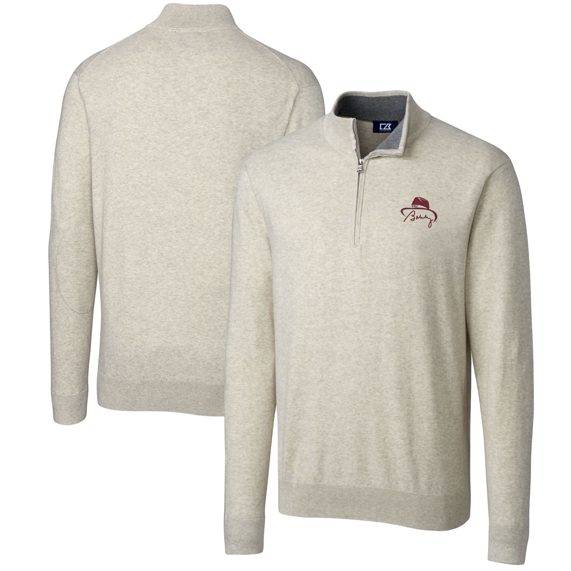 Men's Cutter & Buck Bobby Bowden Oatmeal Florida State Seminoles Lakemont Quarter-Zip Pullover Sweater