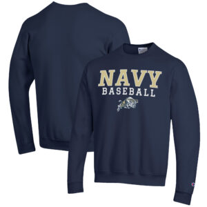 Men's Champion Navy Navy Midshipmen Baseball Stack Pullover Crewneck Sweatshirt
