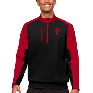 Men's Antigua Black Philadelphia Phillies Team Quarter-Zip Pullover Top