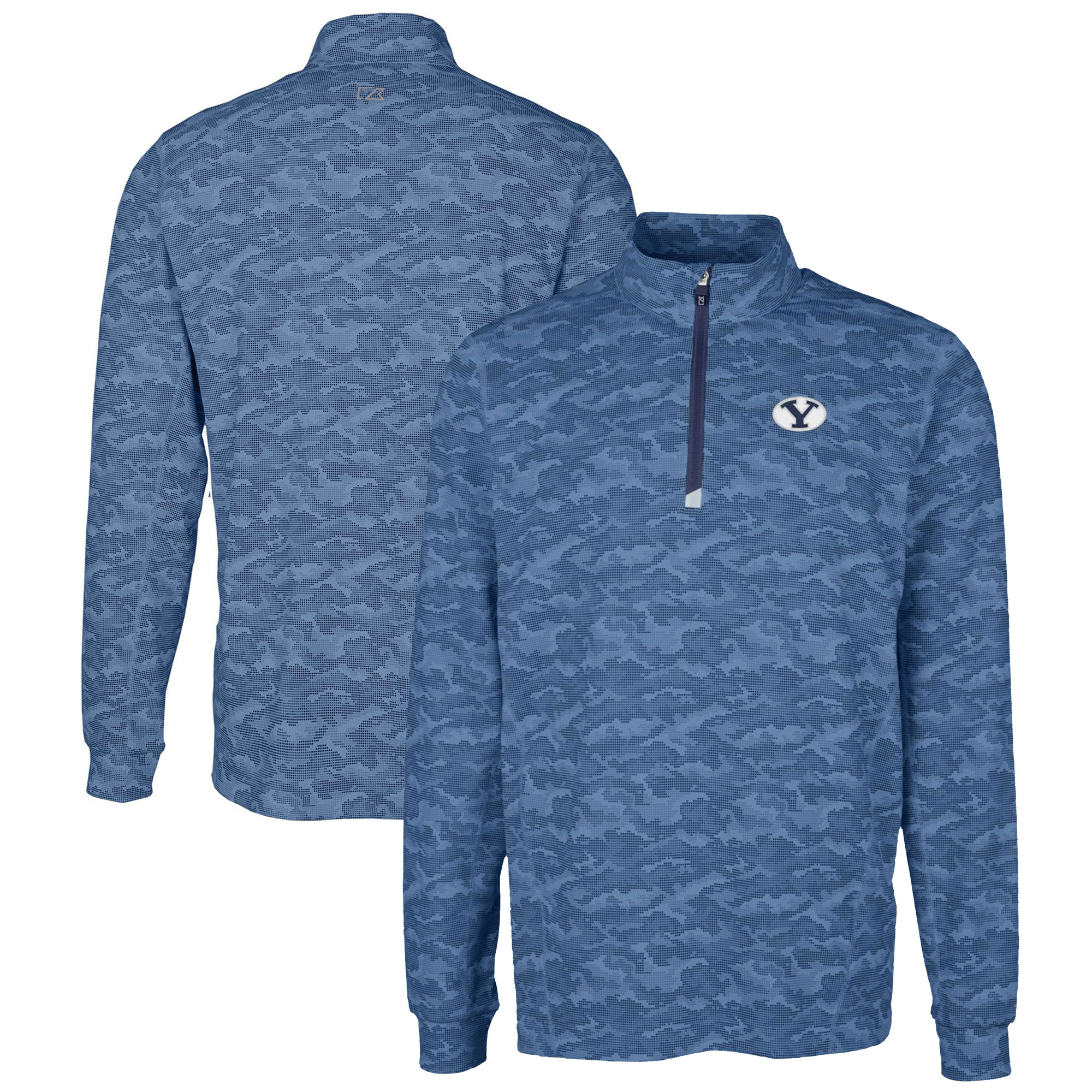 Men's Cutter & Buck Navy BYU Cougars Big & Tall Traverse Camo Print Stretch Quarter-Zip Pullover Top