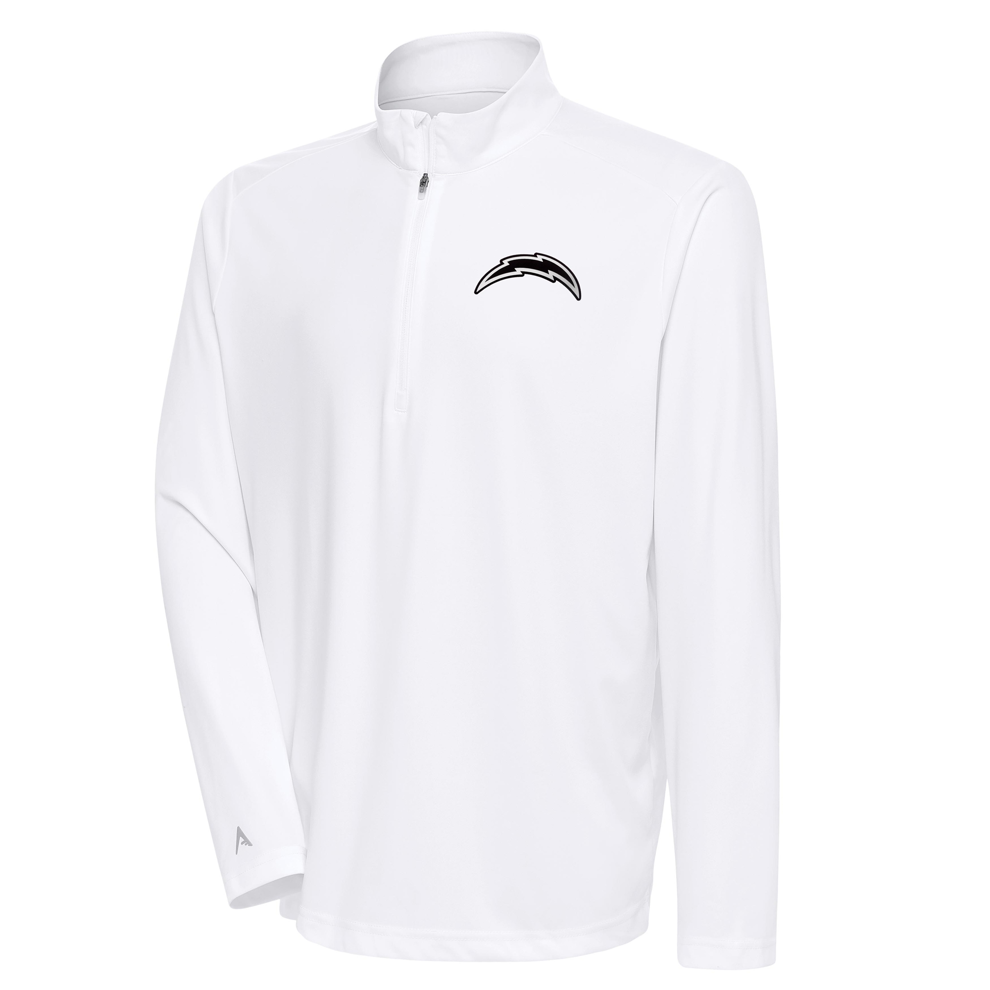 Men's Antigua White Los Angeles Chargers Metallic Logo Tribute Quarter-Zip Top