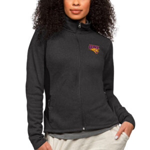Women's Antigua Heather Black Northern Iowa Panthers Course Full-Zip Jacket