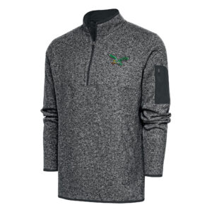 Men's Antigua Heather Charcoal Philadelphia Eagles Throwback Fortune Big & Tall Quarter-Zip Pullover Jacket