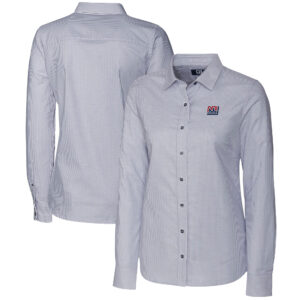 Women's Cutter & Buck Charcoal New York Giants Throwback Logo Stretch Oxford Stripe Long Sleeve Button-Up Shirt