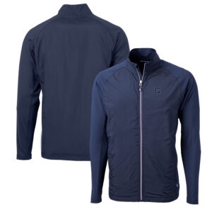 Men's Cutter & Buck Navy Georgetown Hoyas Adapt Eco Knit Hybrid Recycled Full-Zip Jacket