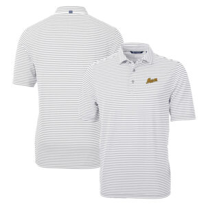 Men's Cutter & Buck Gray George Mason Patriots Throwback Logo Virtue Eco Pique Stripe Recycled Polo