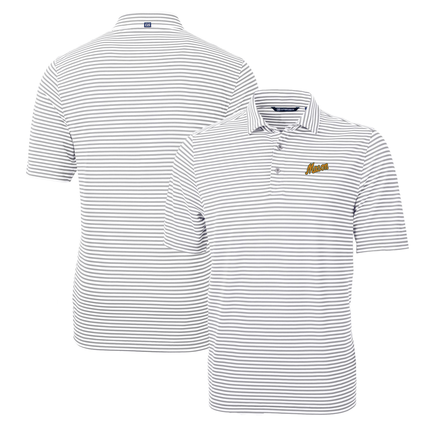 Men's Cutter & Buck Gray George Mason Patriots Throwback Logo Virtue Eco Pique Stripe Recycled Polo