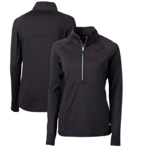 Women's Cutter & Buck Black Southern Illinois Salukis Adapt Eco Knit Stretch Recycled Half-Zip Pullover Top