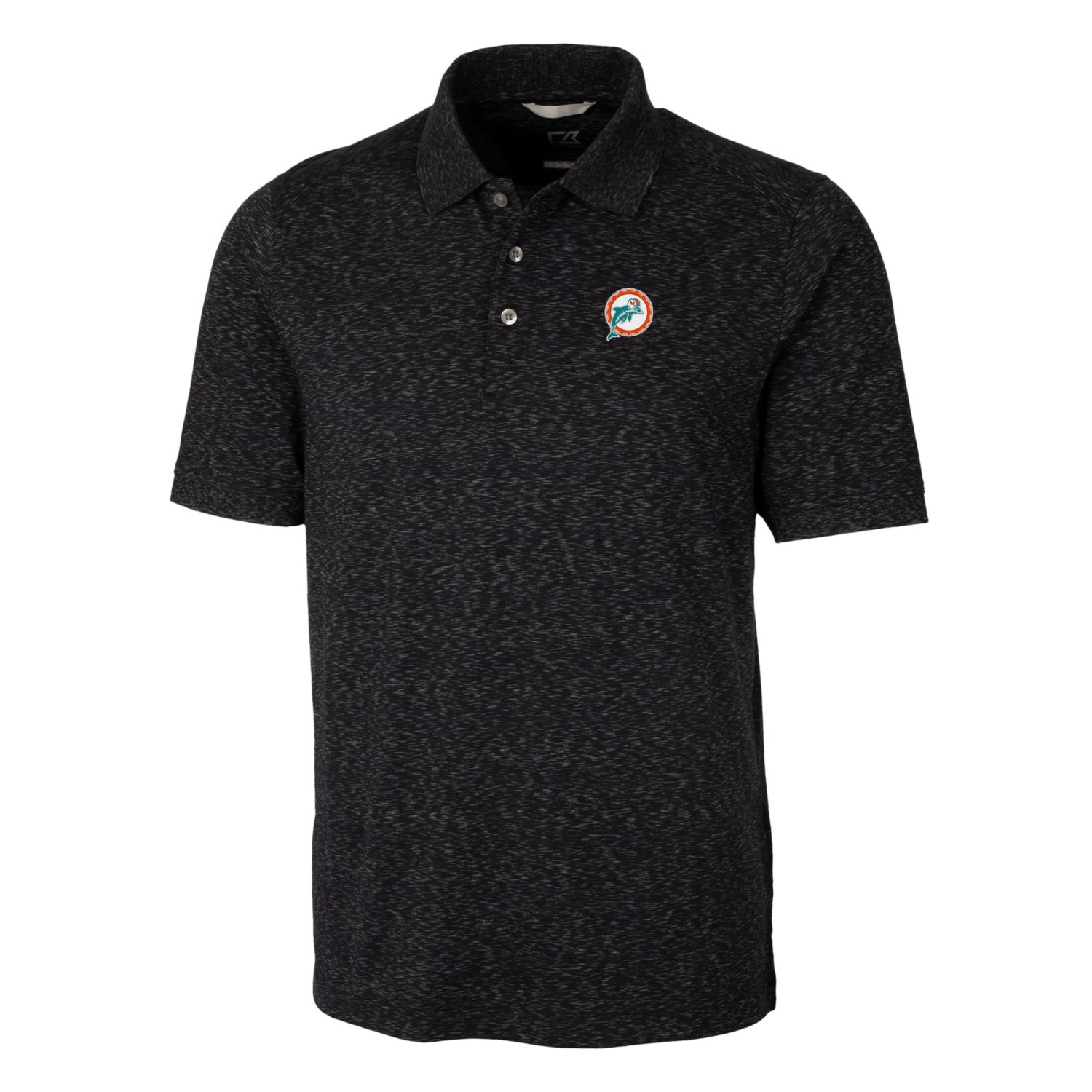 Men's Cutter & Buck Black Miami Dolphins Advantage Tri-Blend Space Dye Big & Tall Throwback Polo - Image 6