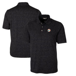 Men's Cutter & Buck Black Miami Dolphins Advantage Tri-Blend Space Dye Big & Tall Throwback Polo