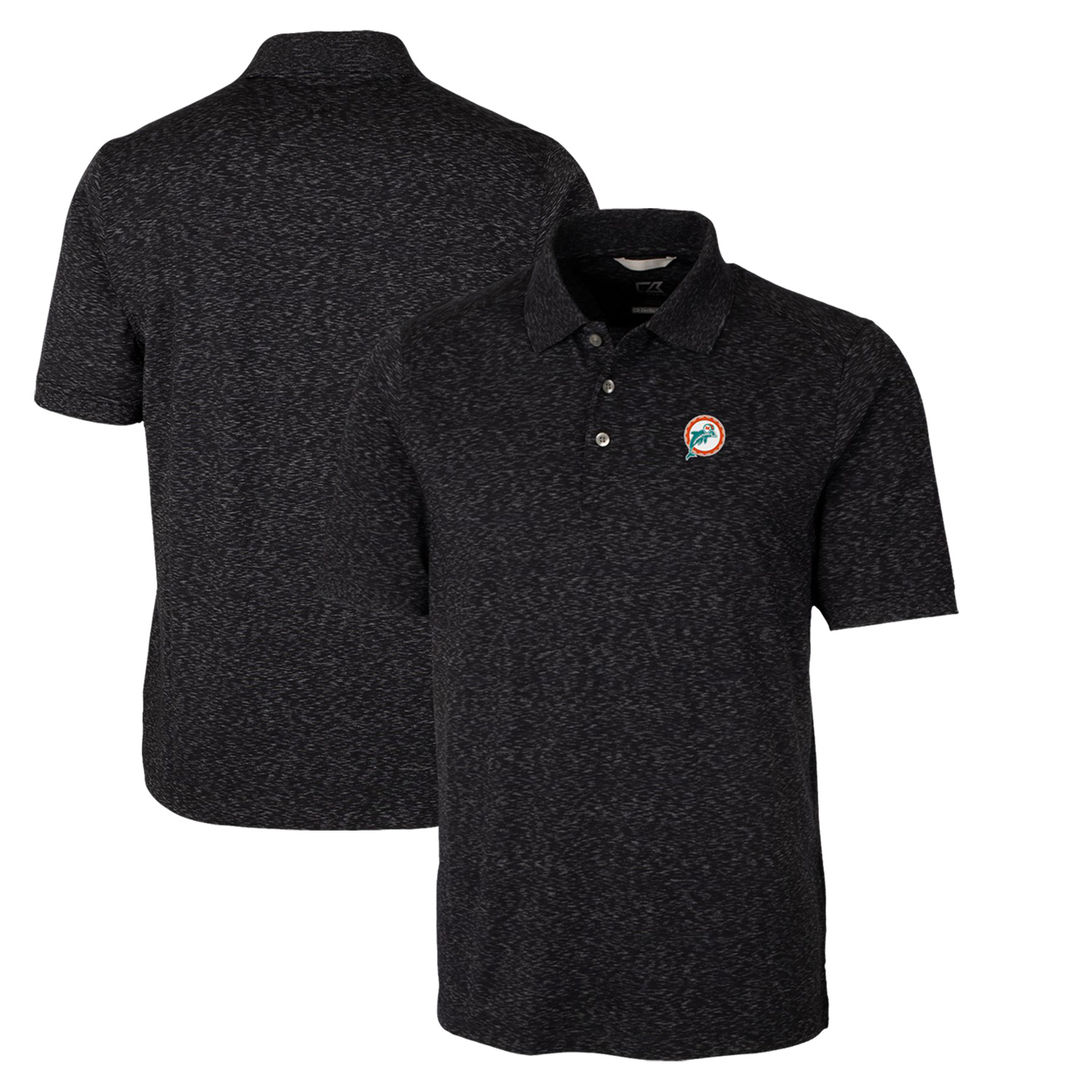 Men's Cutter & Buck Black Miami Dolphins Advantage Tri-Blend Space Dye Big & Tall Throwback Polo