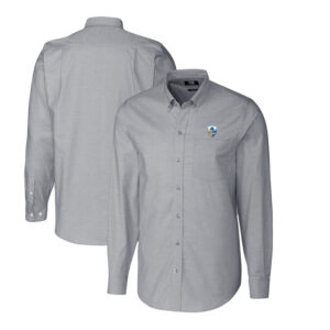Men's Cutter & Buck Charcoal Los Angeles Chargers Throwback Logo Long Sleeve Stretch Oxford Button-Down Shirt