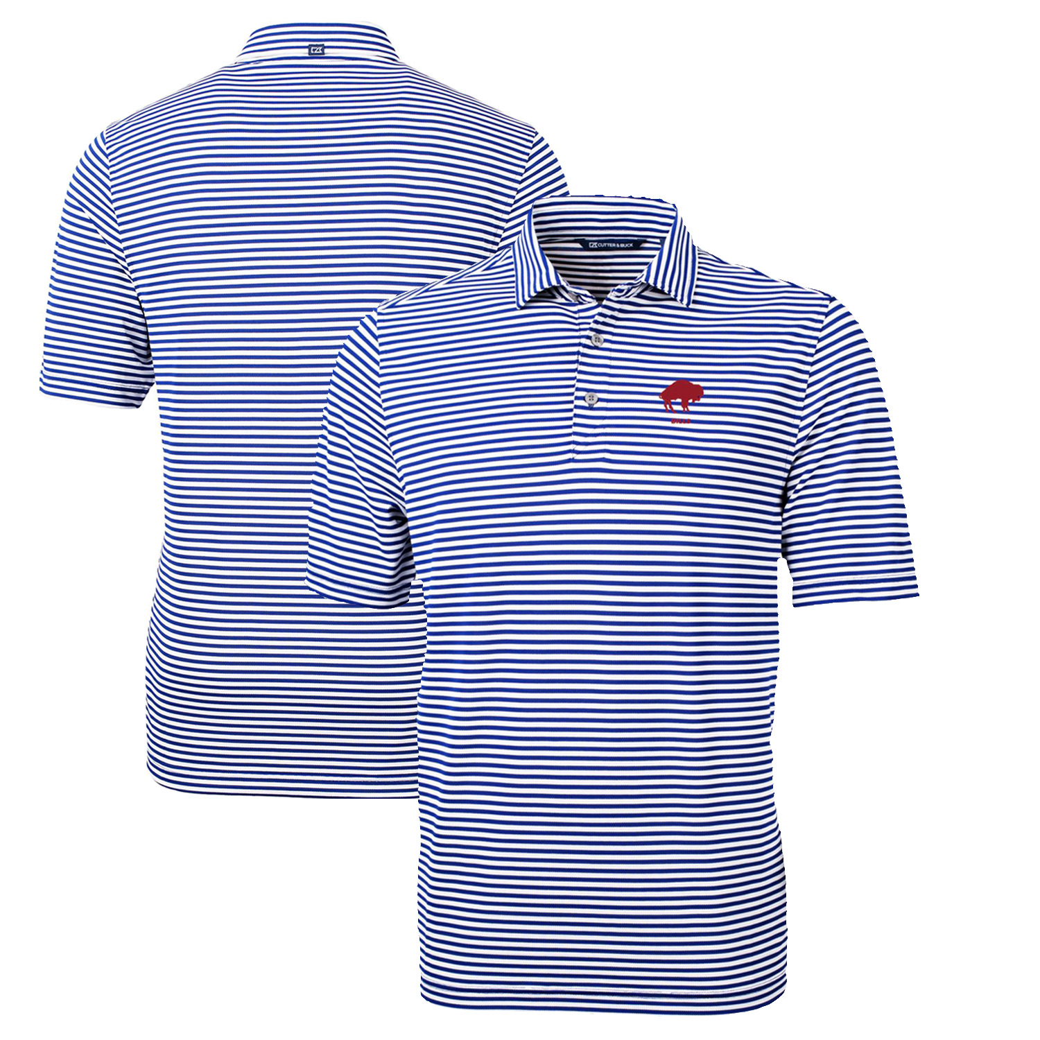 Men's Cutter & Buck Royal Buffalo Bills Throwback Logo Virtue Eco Pique Stripe Recycled Polo