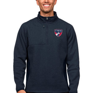 Men's Antigua Heather Navy FC Dallas Primary Team Logo Course Quarter-Zip Pullover Top