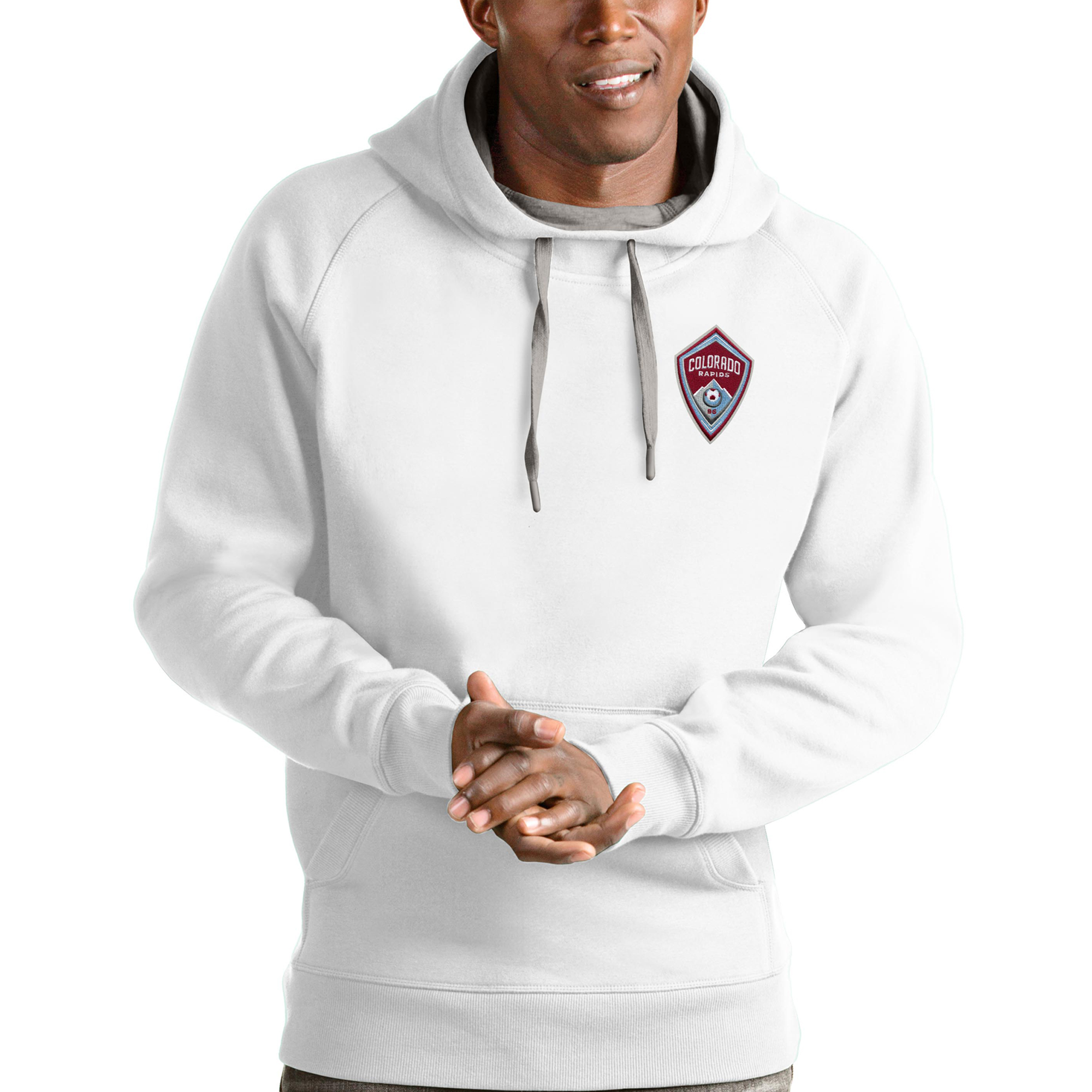 Men's Antigua White Colorado Rapids Logo Victory Pullover Hoodie