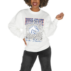 Women's Gameday Couture White Boise State Broncos Drop Shoulder Fleece Drop Pullover Sweatshirt
