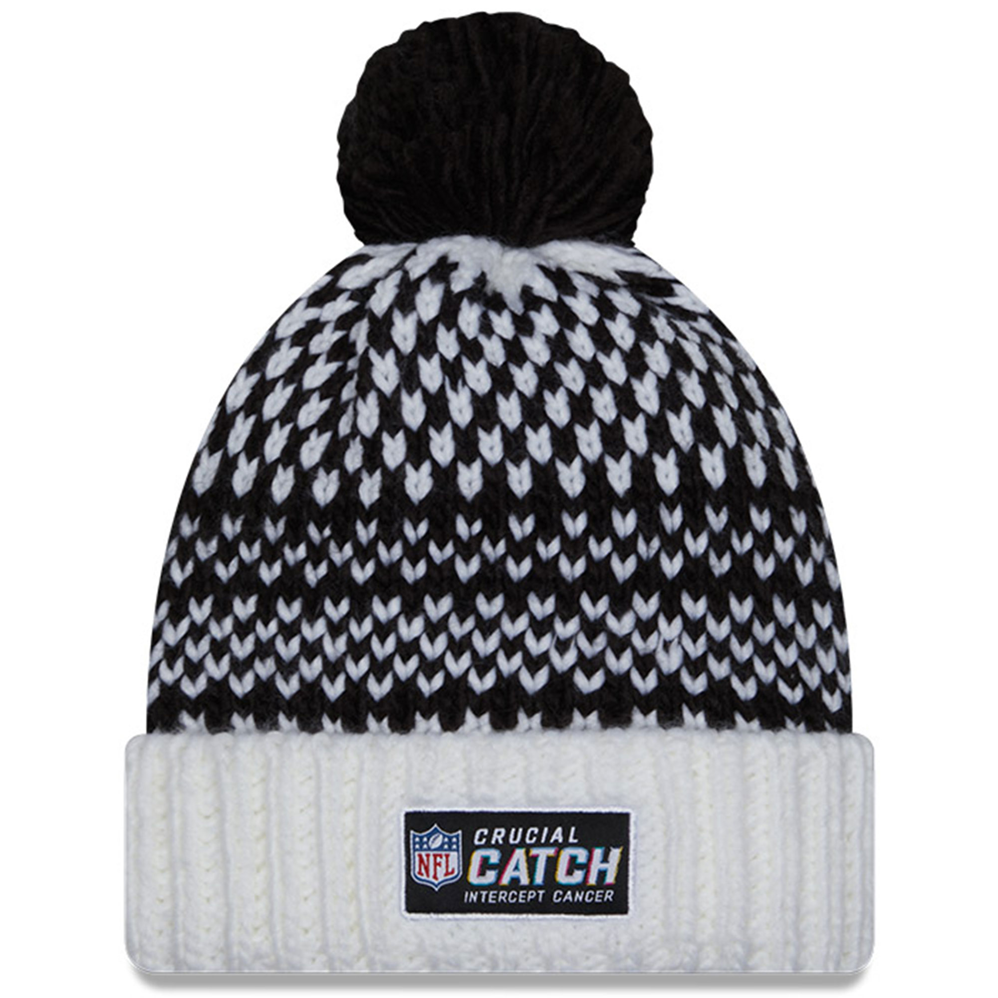 Women's New Era Black/White New England Patriots 2023 NFL Crucial Catch Cuffed Pom Knit Hat - Image 7