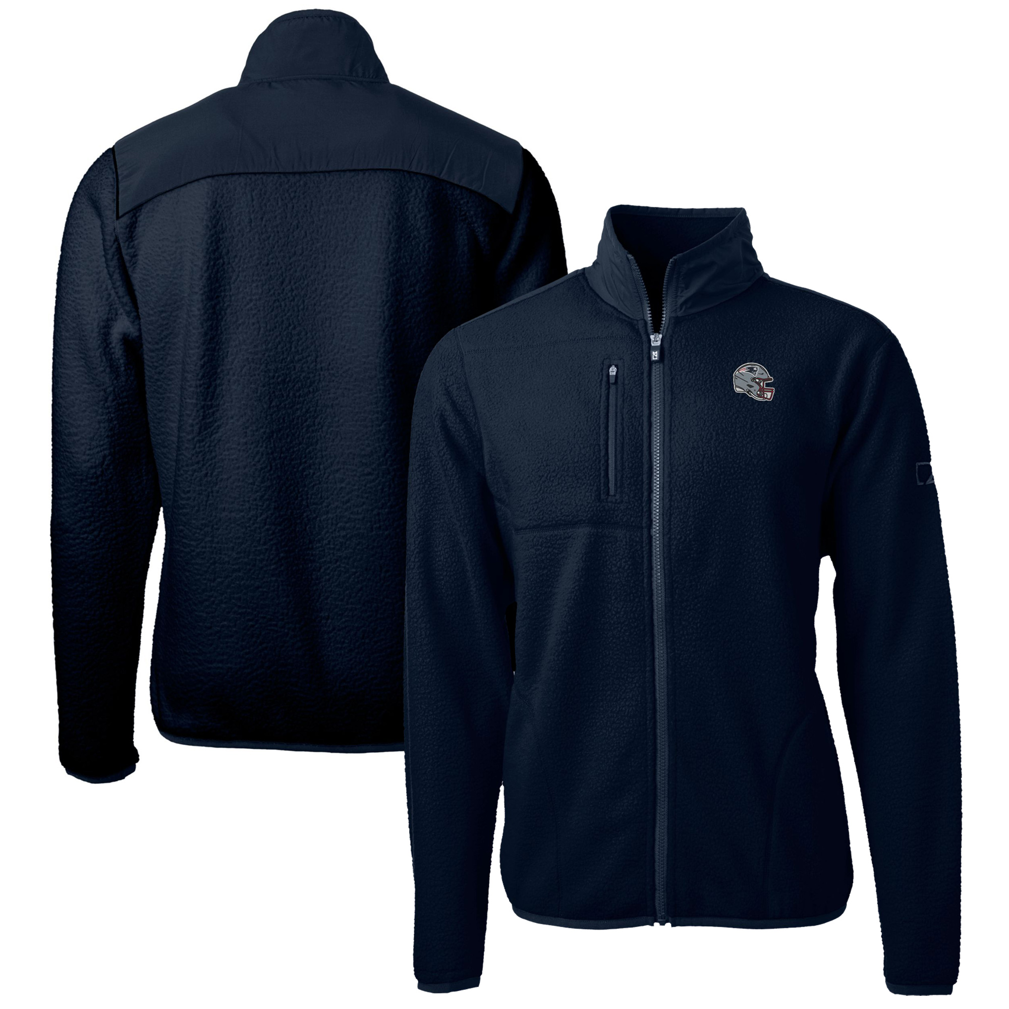 Men's Cutter & Buck Navy New England Patriots Helmet Cascade Eco Sherpa Fleece Full-Zip Jacket - Image 2