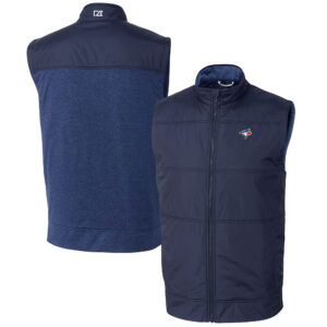 Men's Cutter & Buck  Navy Toronto Blue Jays Stealth Hybrid Quilted Windbreaker Full-Zip Vest