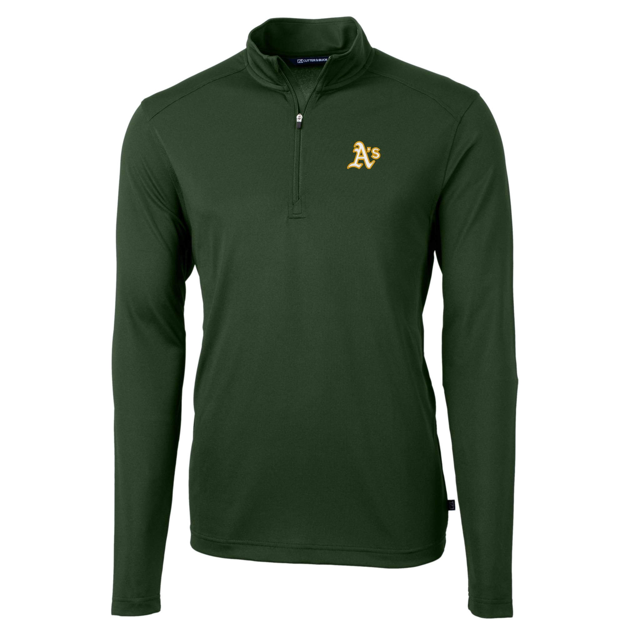 Men's Cutter & Buck Green Oakland Athletics Virtue Eco Pique Recycled Quarter-Zip Pullover Top - Image 6