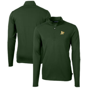 Men's Cutter & Buck  Green Oakland Athletics Virtue Eco Pique Recycled Quarter-Zip Pullover Top