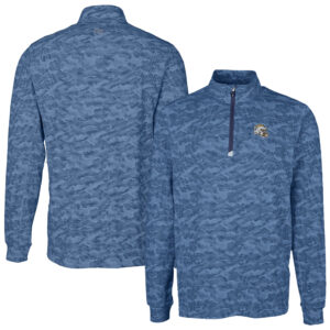 Men's Cutter & Buck  Navy Los Angeles Chargers Helmet Traverse Camo Print Stretch Quarter-Zip Pullover Top