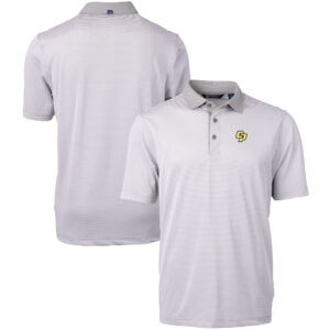 Men's Cutter & Buck  Gray/White Cal Poly Mustangs Big & Tall Virtue Eco Pique Micro Stripe Recycled Polo