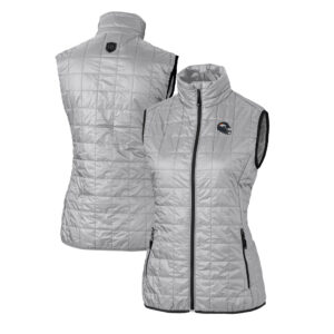 Women's Cutter & Buck  Silver Denver Broncos Helmet Logo Rainier PrimaLoft Eco Insulated Full-Zip Puffer Vest
