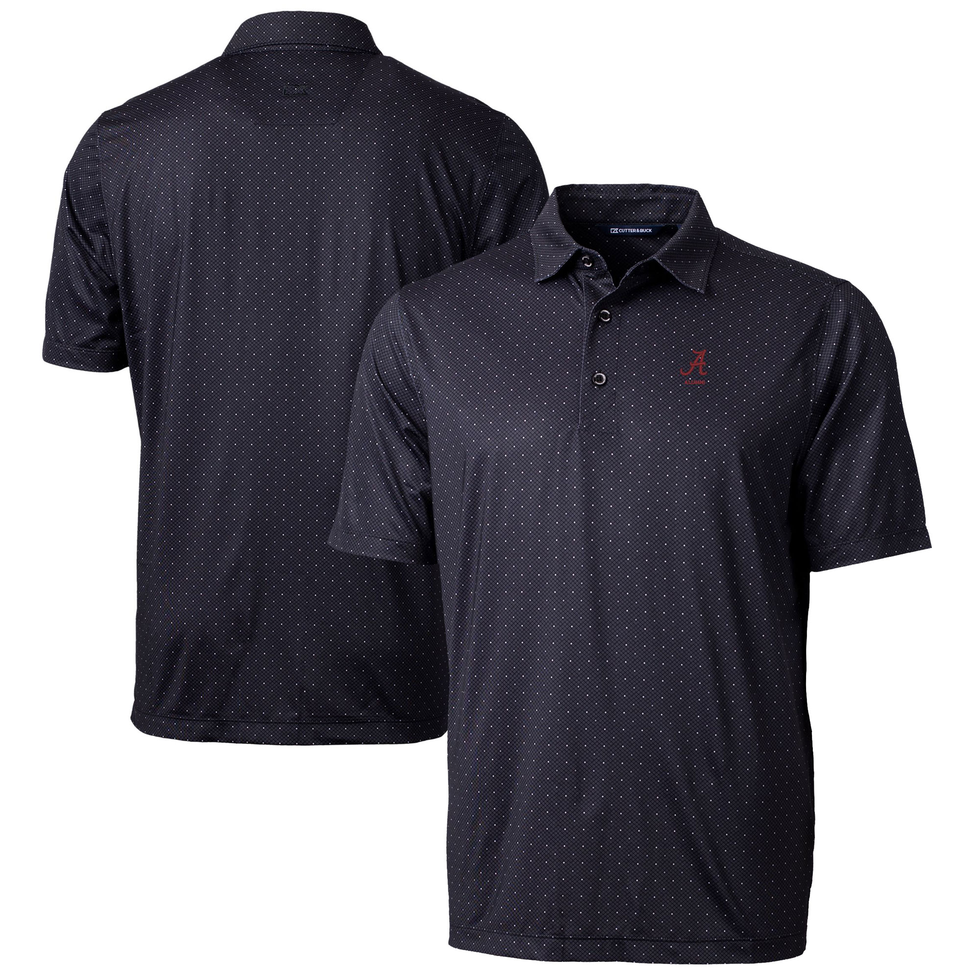 Men's Cutter & Buck Black Alabama Crimson Tide Alumni Logo Double Dot Print Stretch Polo