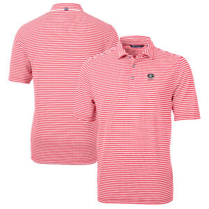 Men's Cutter & Buck  Red Georgia Bulldogs Alumni Logo Virtue Eco Pique Stripe Recycled Polo