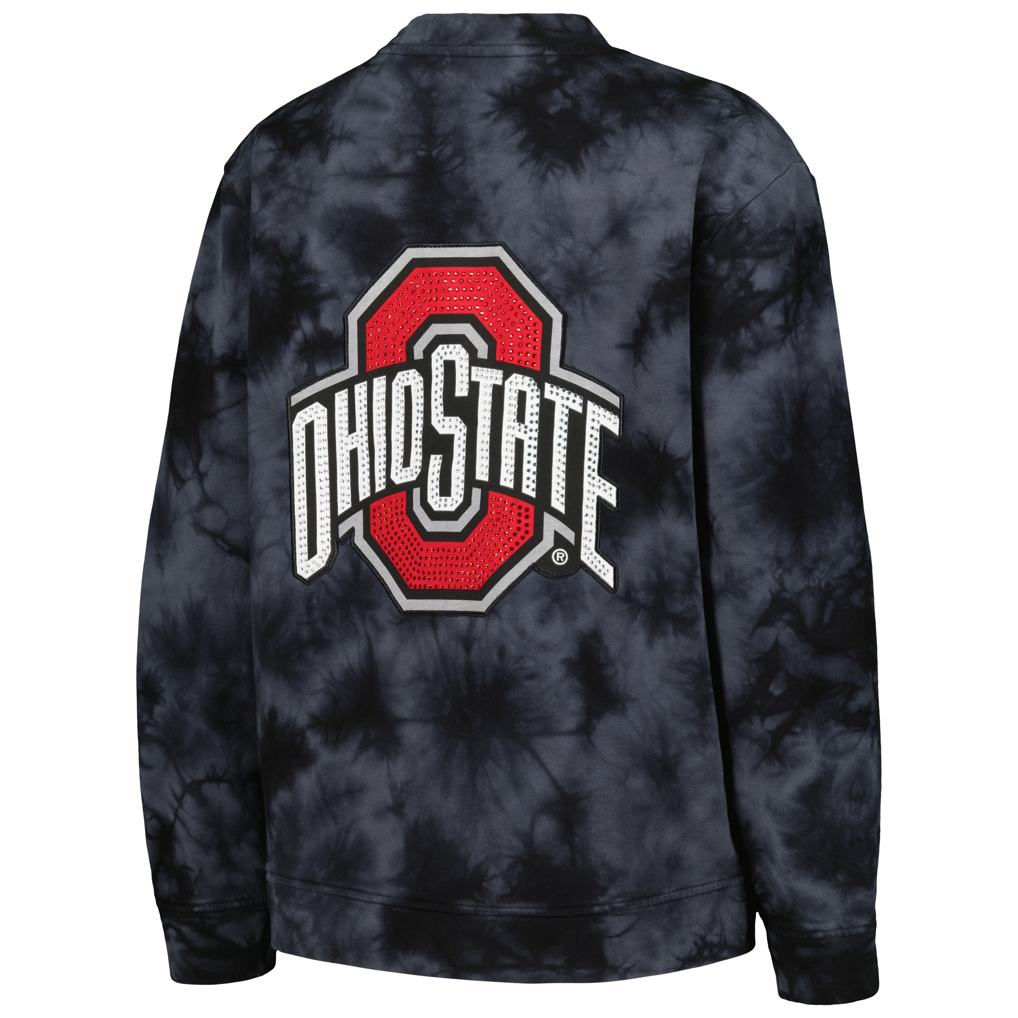 Women's The Wild Collective Black Ohio State Buckeyes Jeweled Tie-Dye Button-Up V-Neck Sweater - Image 7