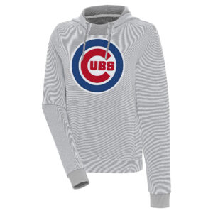Women's Antigua  Gray/White Chicago Cubs Axe Bunker Tri-Blend Pullover Hoodie