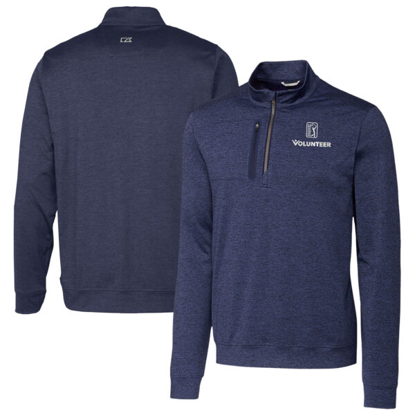 Men's Cutter & Buck  Heather Navy PGA TOUR Volunteers Big & Tall Stealth Quarter-Zip Pullover Top