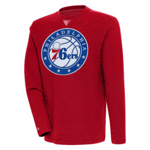 Men's Antigua  Red Philadelphia 76ers Flier Bunker Pullover Sweatshirt