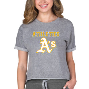 Women's Concepts Sport Gray Athletics Tri-Blend Mainstream Terry Short Sleeve Sweatshirt Top