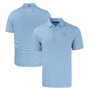 Men's Cutter & Buck Light Blue/White Tampa Bay Rays Forge Eco Double Stripe Stretch Recycled Polo
