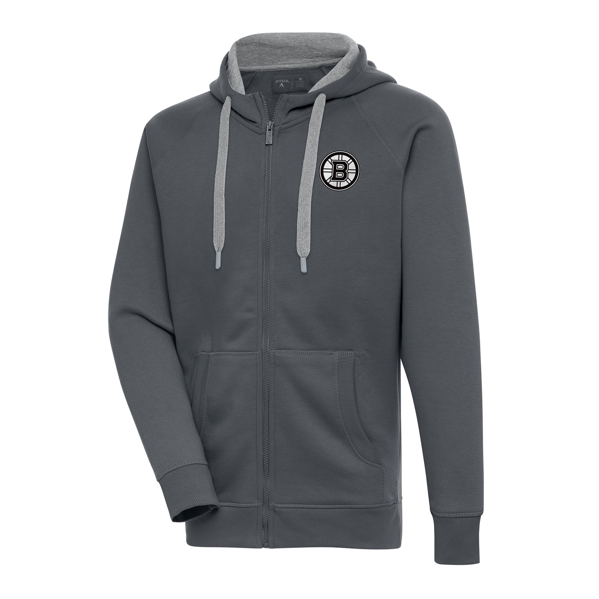 Men's Antigua Charcoal Boston Bruins Metallic Logo Victory Full-Zip Hoodie