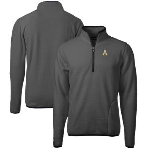 Men's Cutter & Buck  Gray/Black Appalachian State Mountaineers Cascade Eco Sherpa Fleece Quarter-Zip Pullover Jacket